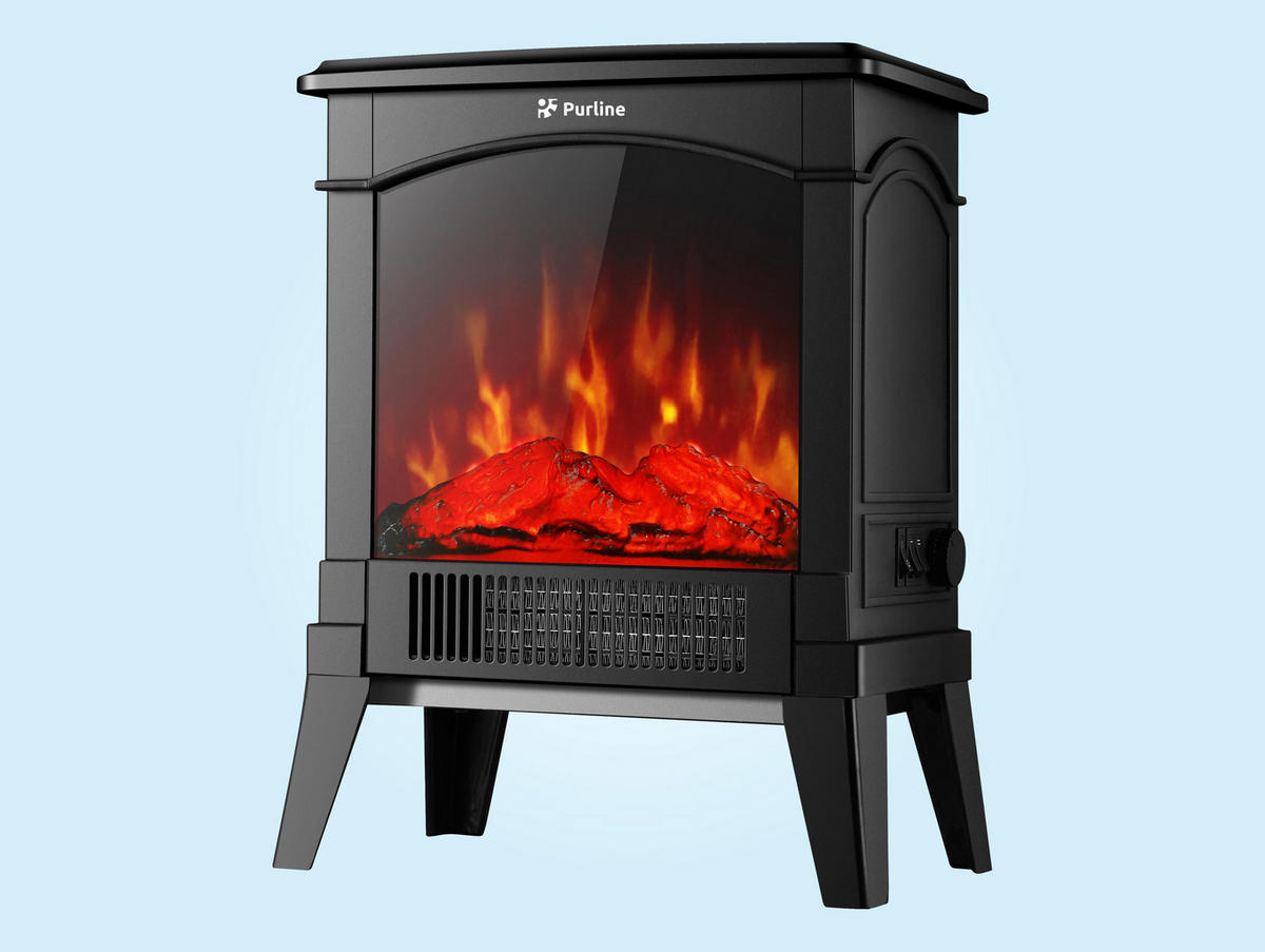 ELEKTROKAMIN Schwarz Bodenmodell mit integrierter Heizung 1500 W - Schwarz, Glas (35/46/22cm) - Purline