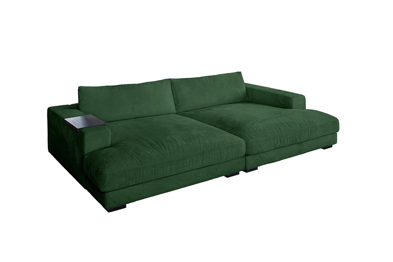 BIG SOFA XL MIT TABLETT SCHWARZ MADELINE Smaragdgrün Cord - Smaragdgrün/Schwarz, Kunststoff/Textil (290/85/190cm) - KAWOLA
