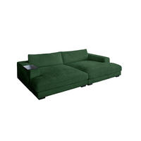 BIG SOFA MIT TABLETT SCHWARZ MADELINE Smaragdgrün Cord - Smaragdgrün/Schwarz, Kunststoff/Textil (290/85/170cm) - KAWOLA