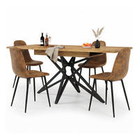 ESSTISCH-SET 1+4, ausziehbarer Tisch mit 4 Esszimmerstühlen - Walnussfarben/Schwarz, Holzwerkstoff (120/66.1/80cm) - Urban Meuble