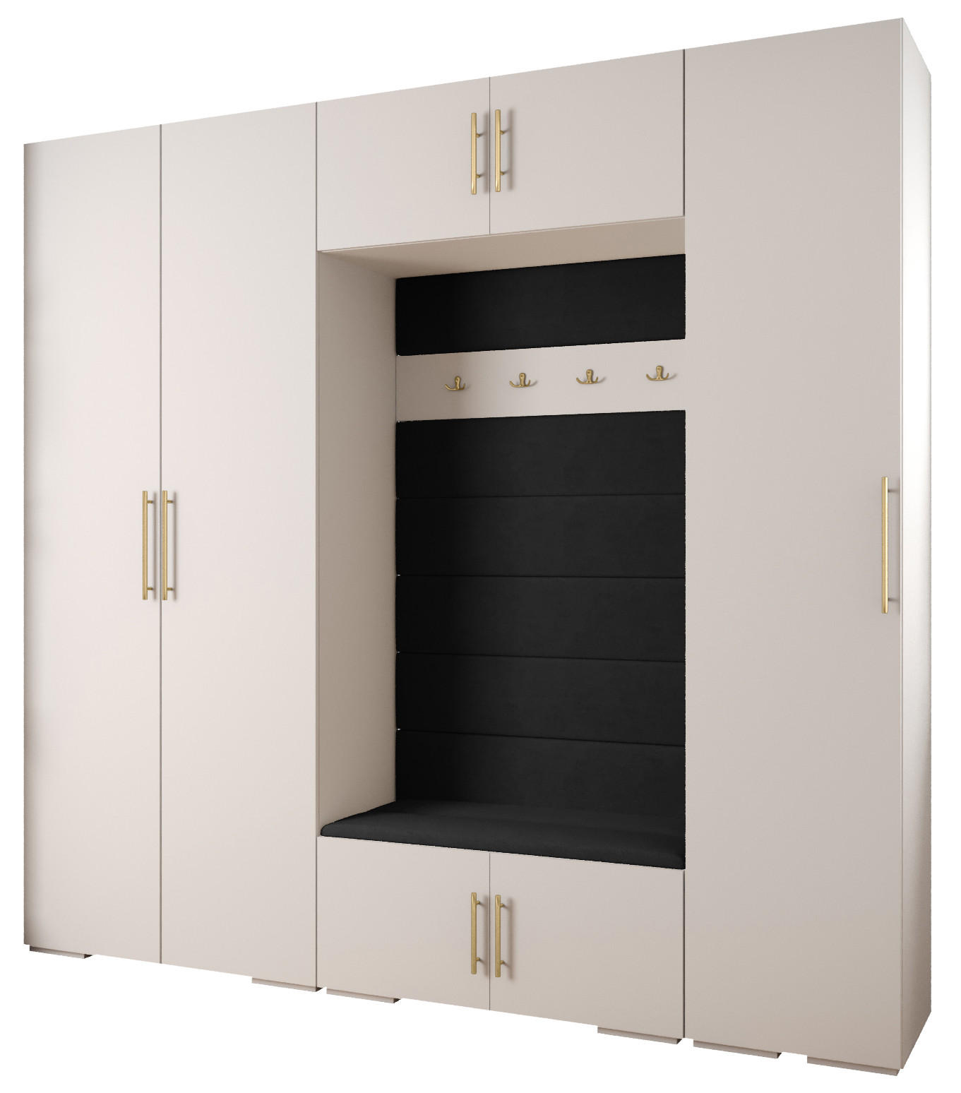 Abiks Möbel Garderoben-Set Weiß, Schwarz, Gold 250x236.7x47 cm