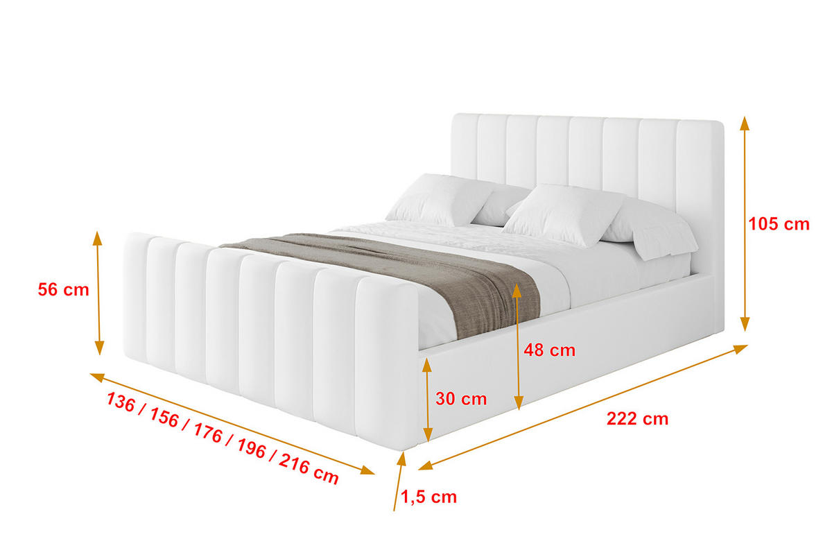 POLSTERBETT mit Bettkasten, Fußteil und Lattenrost, Boxbett mit Matratze H3/H4 - STERA-Z 140x200 Weiß Kunstleder - Weiß Hochglanz, Holzwerkstoff/Textil (140/200cm) - ALTDECOR