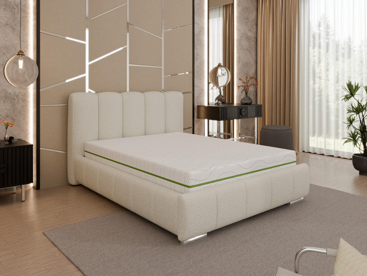 POLSTERBETT Zaira 140x200cm – Elegantes Polsterbett für modernen Wohnstil , ZONIERTE MULTI-TASCHEN-FEDERKERN (24cm), creme - Creme, Holz (100/200cm) - Homesy