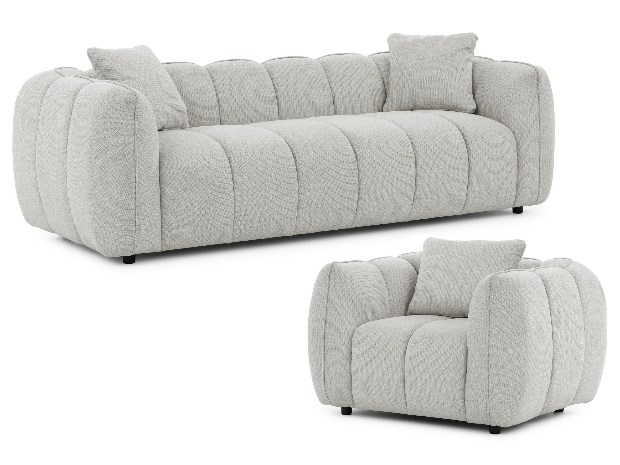 S-Style SEDACÍ SOUPRAVA 3+1 Nubira v hluboce prošívaném designu Bubble z měkké strukturované látky ve světle šedé barvě s moderním vzhledem
