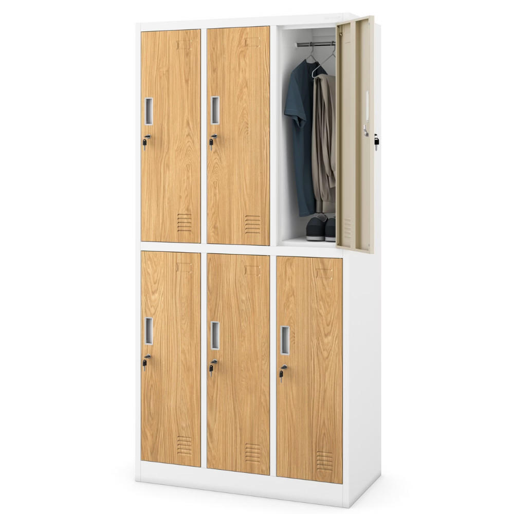 UMKLEIDESCHRANK Spind TOKIO 6 Abteile 185x90x45cm Weiß-Goldene Eiche - Weiß, Metall (90/185/45cm) - DELUKE