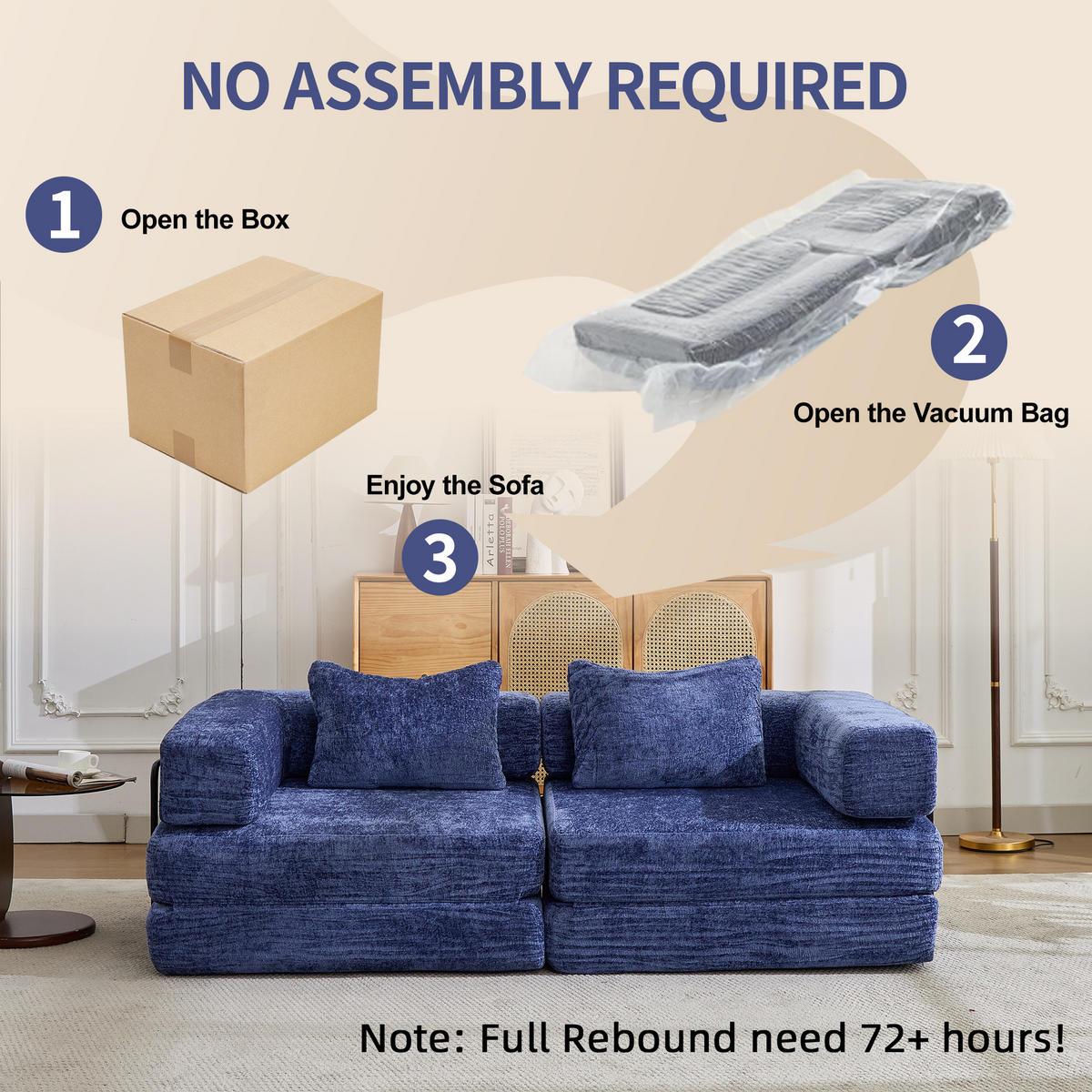 SCHLAFSOFA 2-in-1 faltbar mit Formrahmen, DE-42526, Dunkelblau - Dunkelblau, Textil (200/63/100cm) - ComfortXL