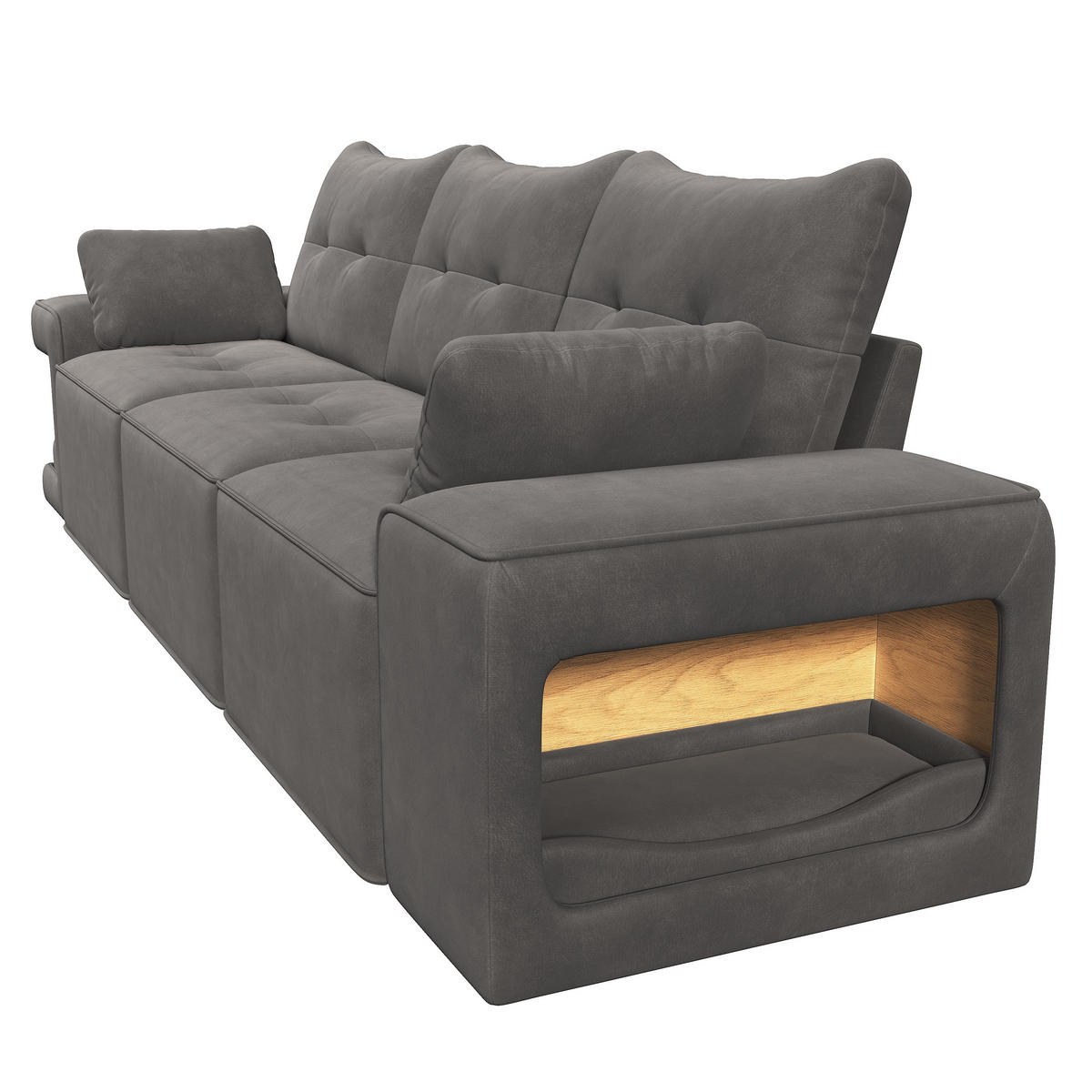 SOFA Grau 3 Sitzer Stauraum breite Armlehnen Kissen - Grau, Textil (78/84/229.5cm) - FLIEKS