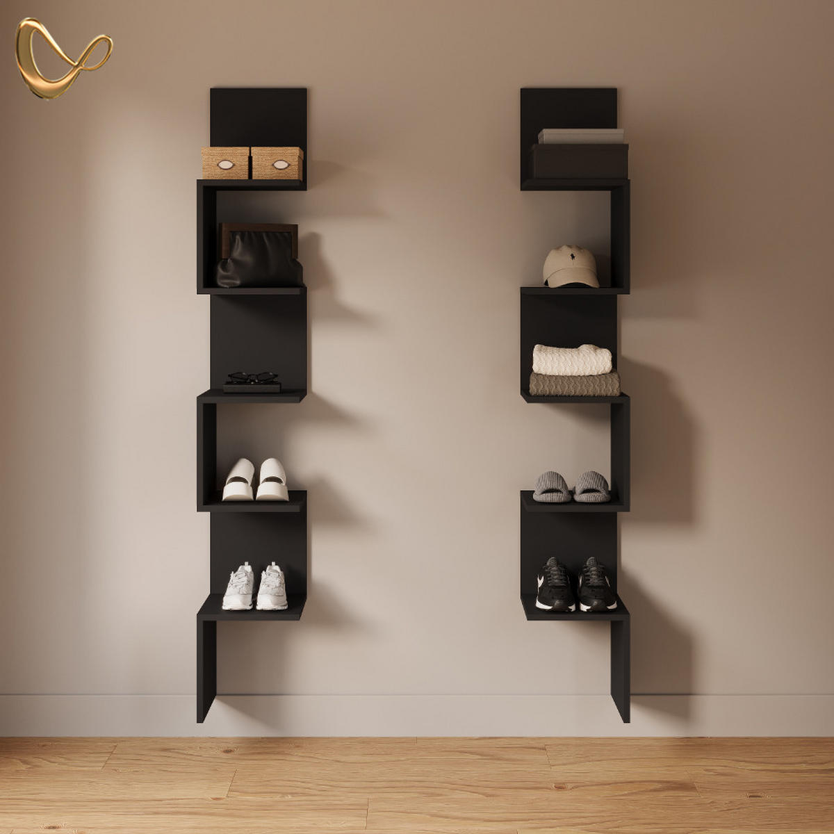ECKREGAL Vesuvio Schwarz 28 x 175.4 cm 2er Set - Schwarz, Holzwerkstoff (28/175.4/28cm) - Livinity®