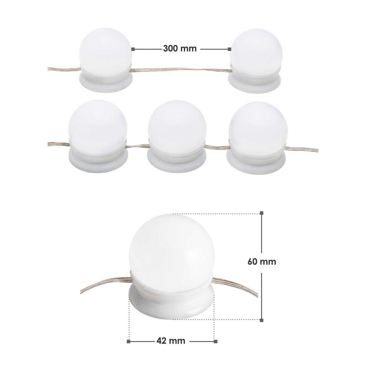 LICHTERKETTE mit 10 LED Lampen und USB ideal für Schminktisch - Weiß, Kunststoff (4/6/4cm) - Juskys