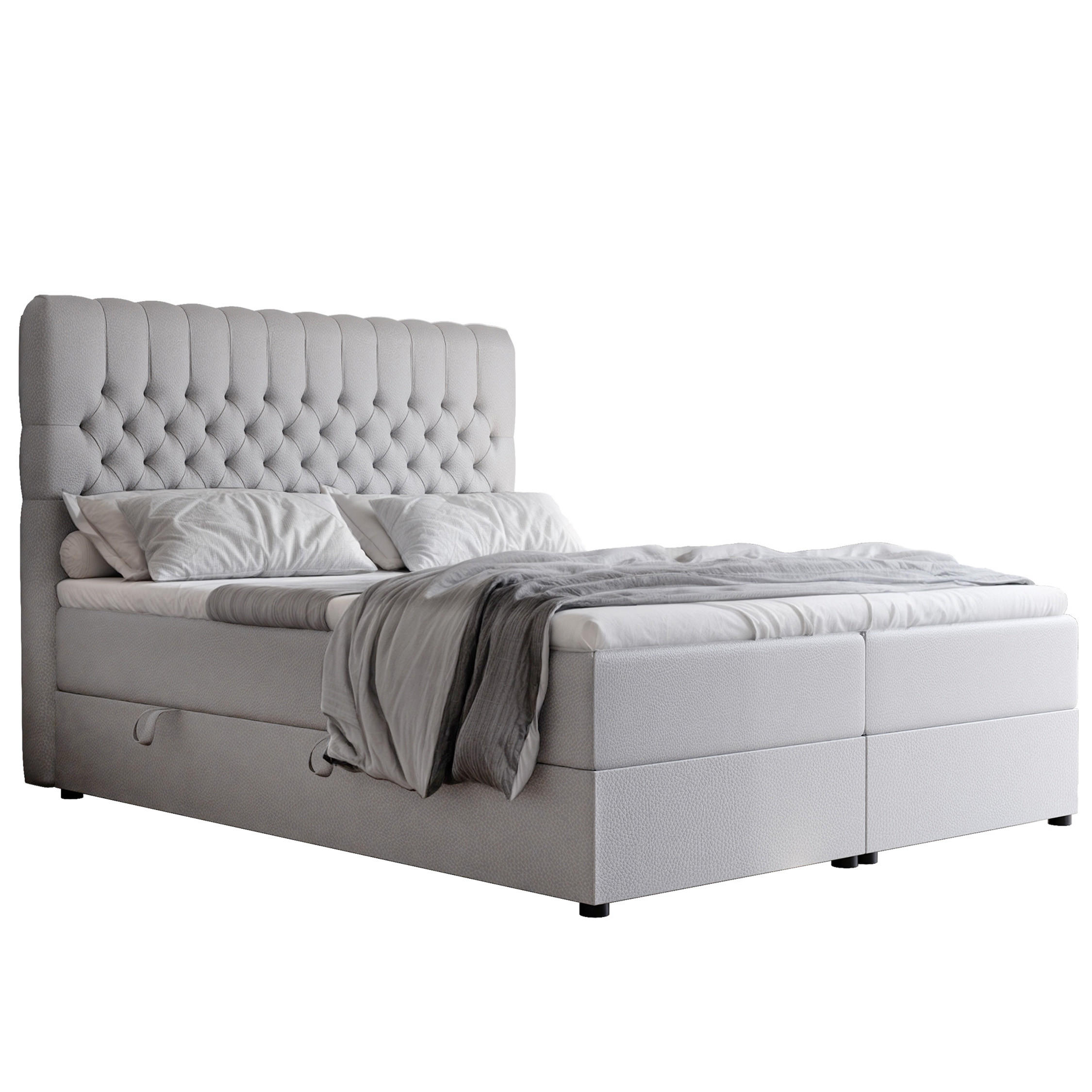 BOXBETT 200x200 cm mit Topper - Grau, Holzwerkstoff/Textil (200/200cm) - Idohome
