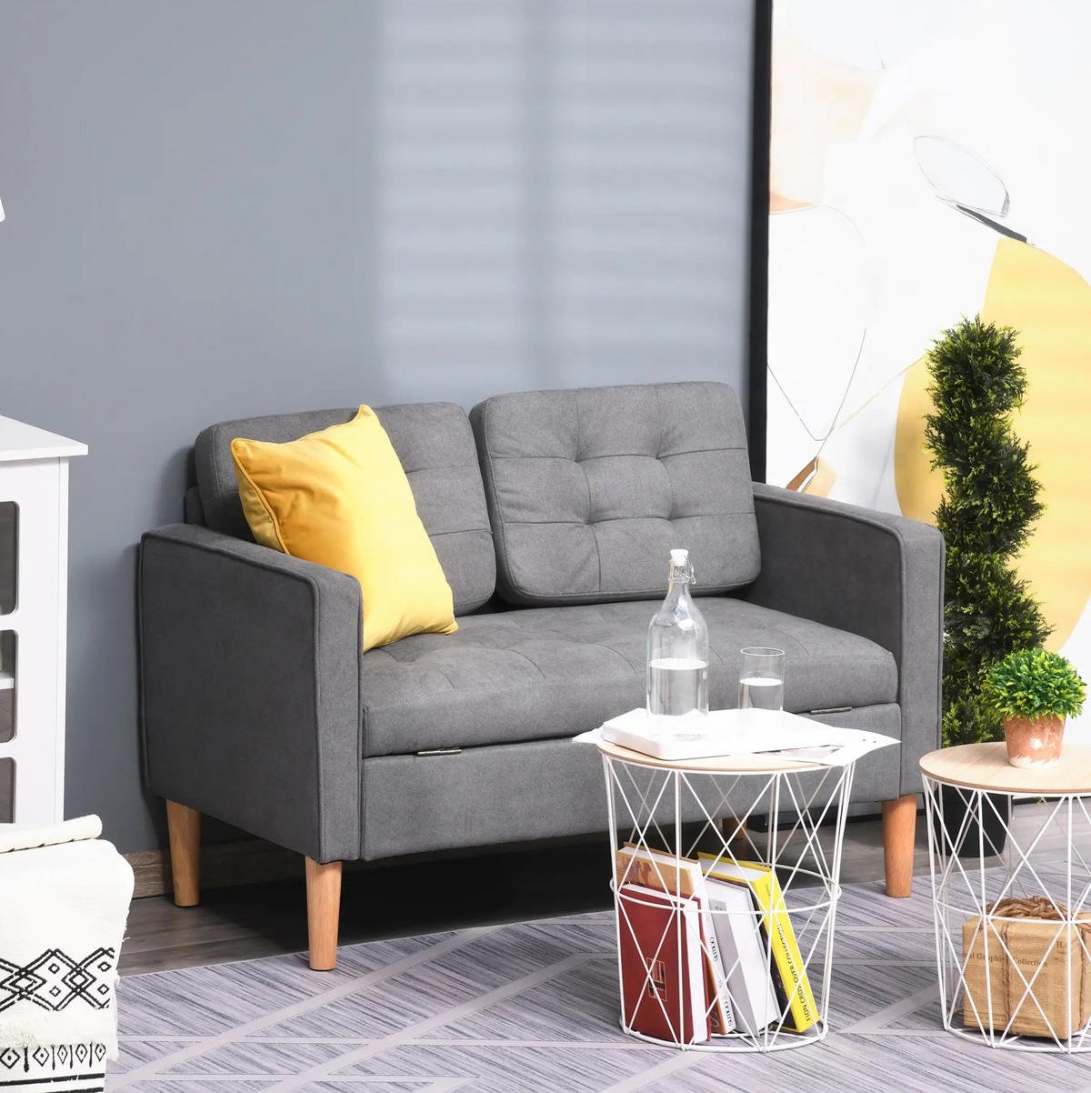 SOFA mit Stauraum 117 x 62 x 78 cm Grau - Grau, Holzwerkstoff (117/78/62cm) - Meubliv