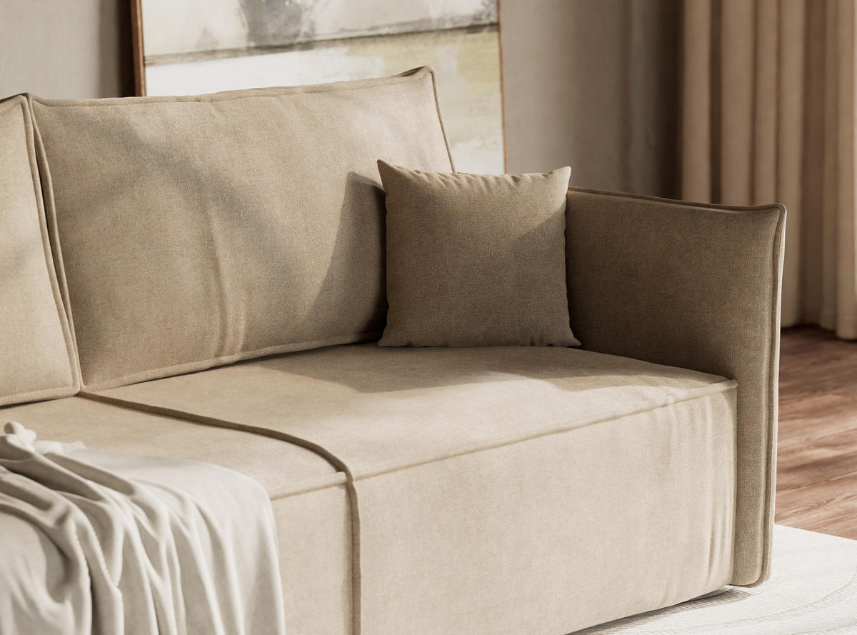 SOFA MIT SCHLAFFUNKTION Obra Beige Chenille-Stoff - Beige/Schwarz, Holz/Holzwerkstoff (220/70/107cm) - Maison de Reve