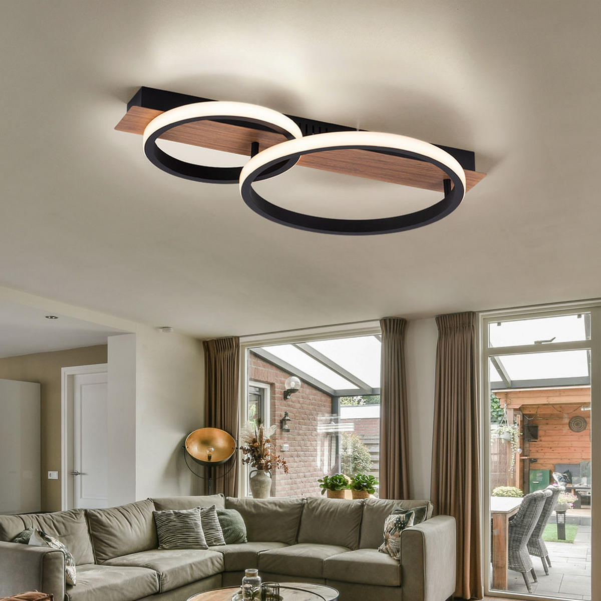 LED DECKENLEUCHTE Metall Schwarz Holzoptik - Schwarz, Kunststoff (53/30/8cm)