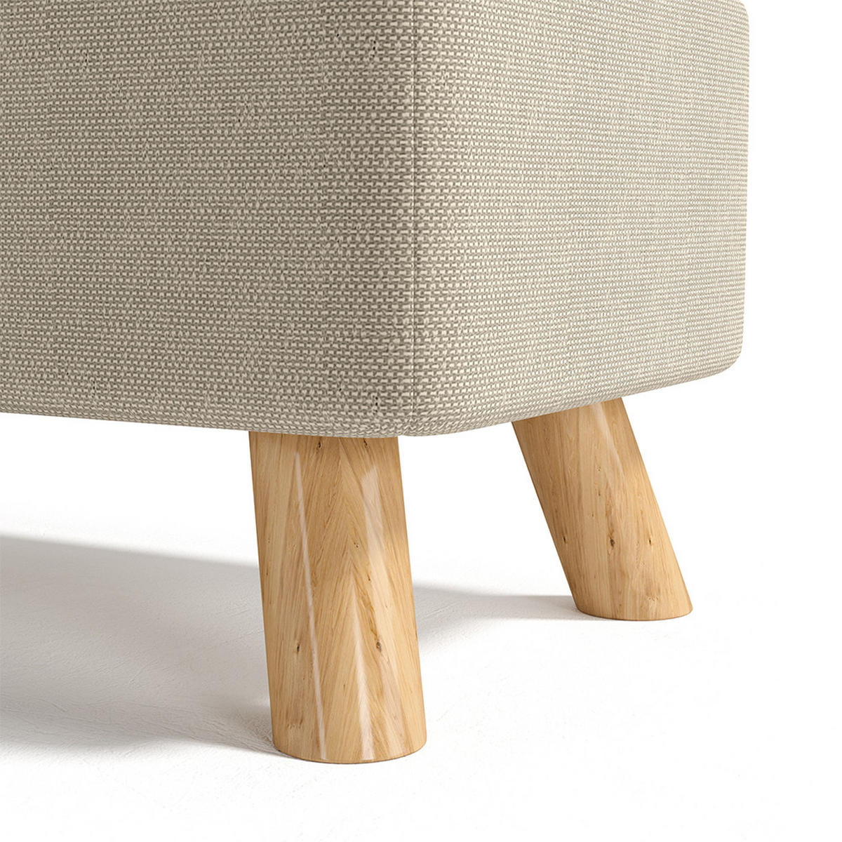 POLSTERHOCKER 57/28/25.7 cm Rechteckig Eichenholzbeine Leinen Beige - Beige/Naturfarben, Eichenholz/Holz (57/25.7/28cm) - Livingandhome