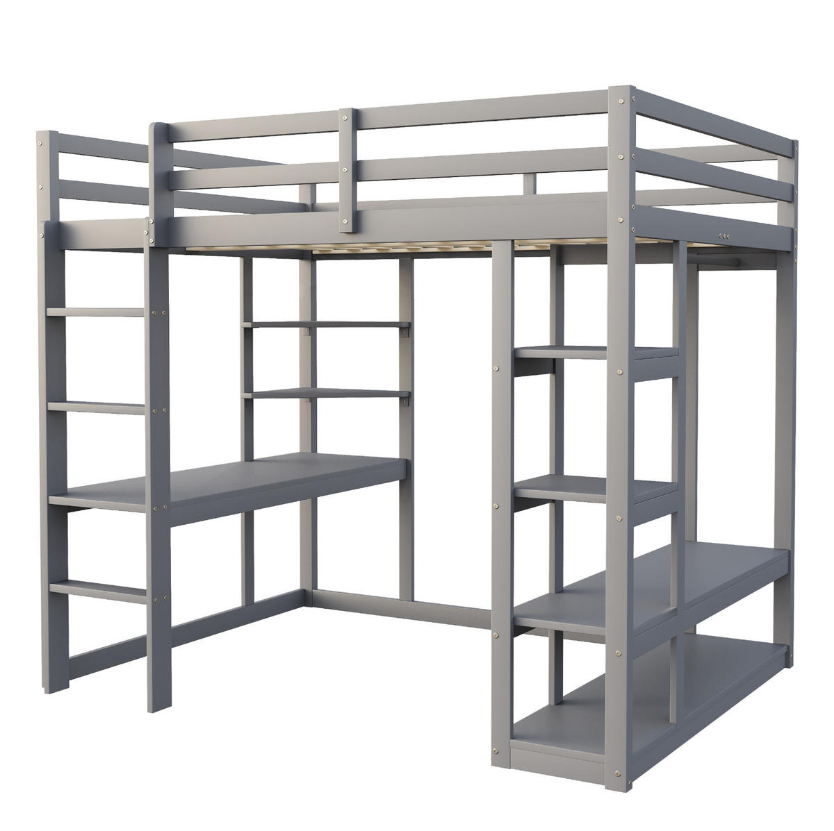 HOCHBETT mit Schreibtisch und Stauraum 140x200 cm Grau - Grau, Holzwerkstoff (140/200cm) - Beauniv