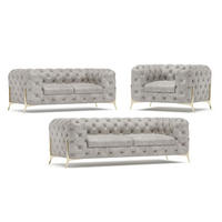 SITZGARNITUR 3+2+1 Chesterfield Vertex Grau Samt - Goldfarben/Grau, Holz/Textil (225/75/100cm) - S-Style Möbel
