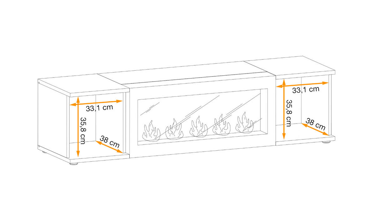 TV-LOWBOARD schwarz, Eiche Jackson 163 cm, TV Unterteil mit Bio Ethanol Kamin - Eichefarben/Schwarz, Holzwerkstoff/Kunststoff (163/42/45cm) - Furn.Design