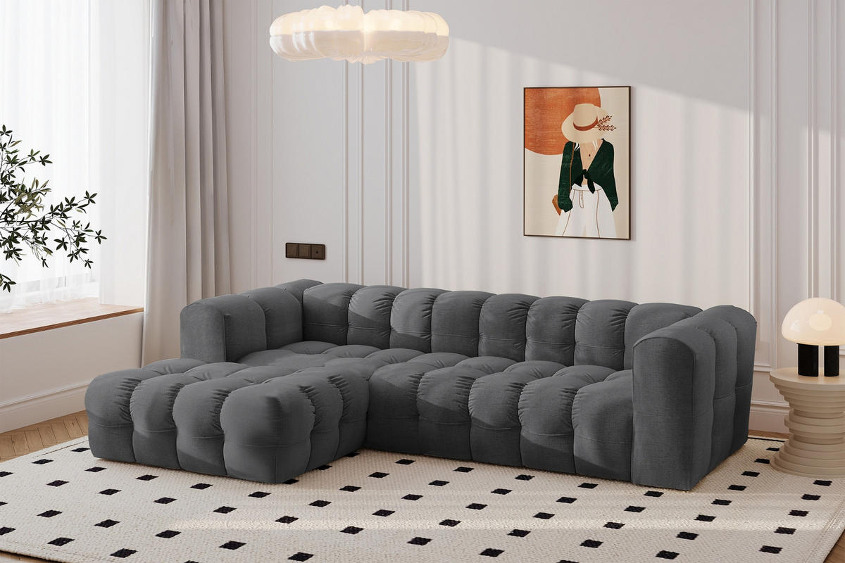 ECKSOFA L-form BALOO L, Chenille-Stoff Moly, Graphit, Links - Graphitfarben, Holz (280/193cm) - Kaiser Möbel