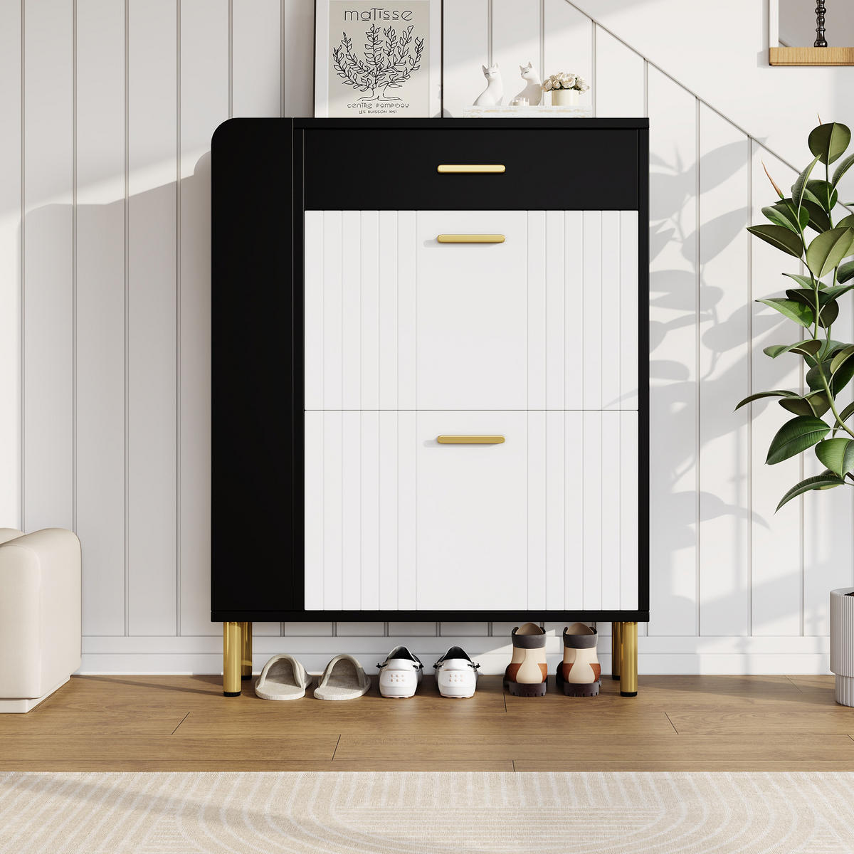 SCHUHSCHRANK aus MDF & Spanplatte 80x24x105cm in Schwarz mit 2 Klappen - Schwarz, Holzwerkstoff (80/105/24cm) - Modfu