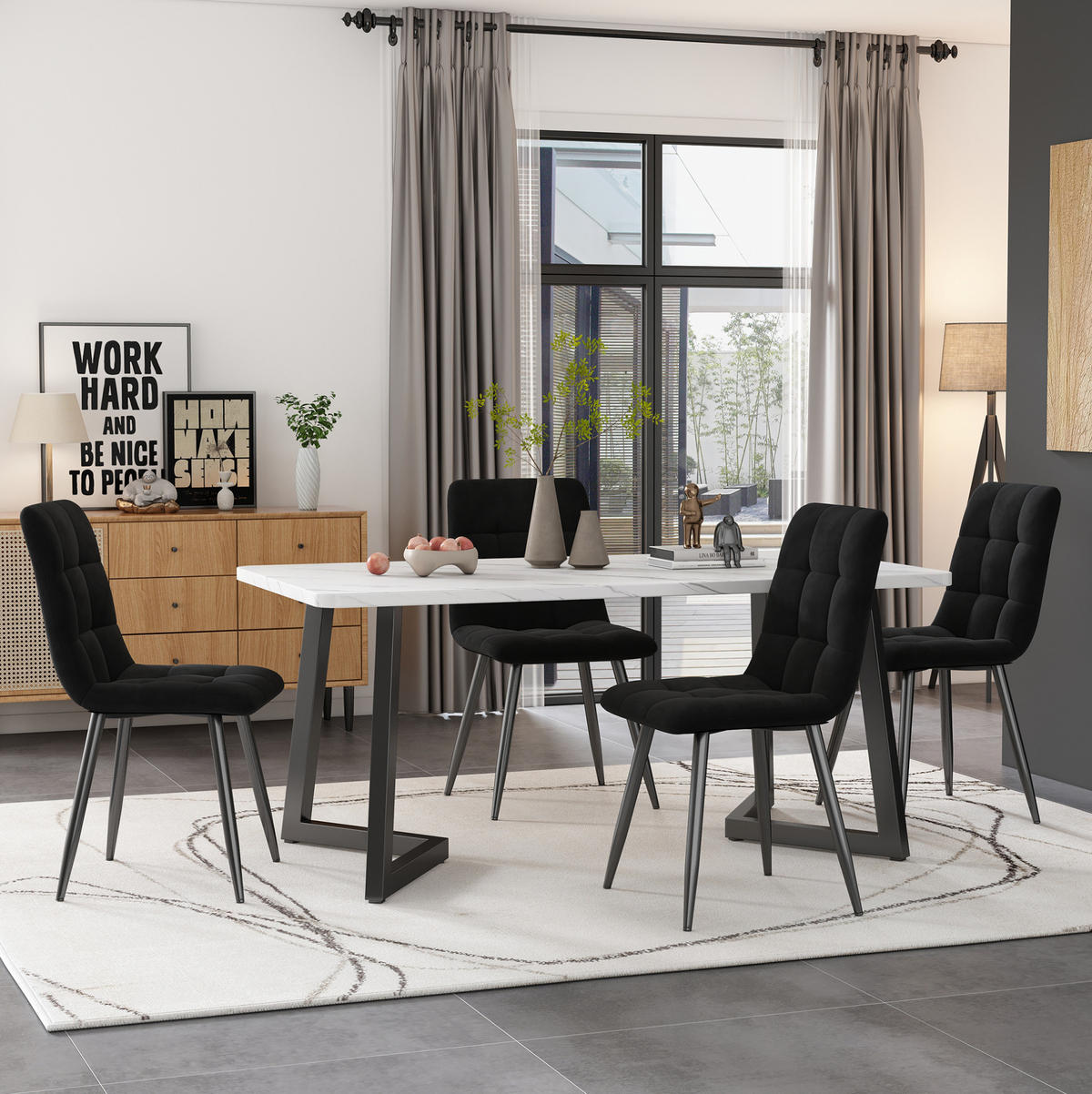 ESSTISCH MDF in Marmoroptik mit Metallgestell, 117/68/75 cm, Weiß/Schwarz - Schwarz, Holzwerkstoff (117/68/75cm) - Redom
