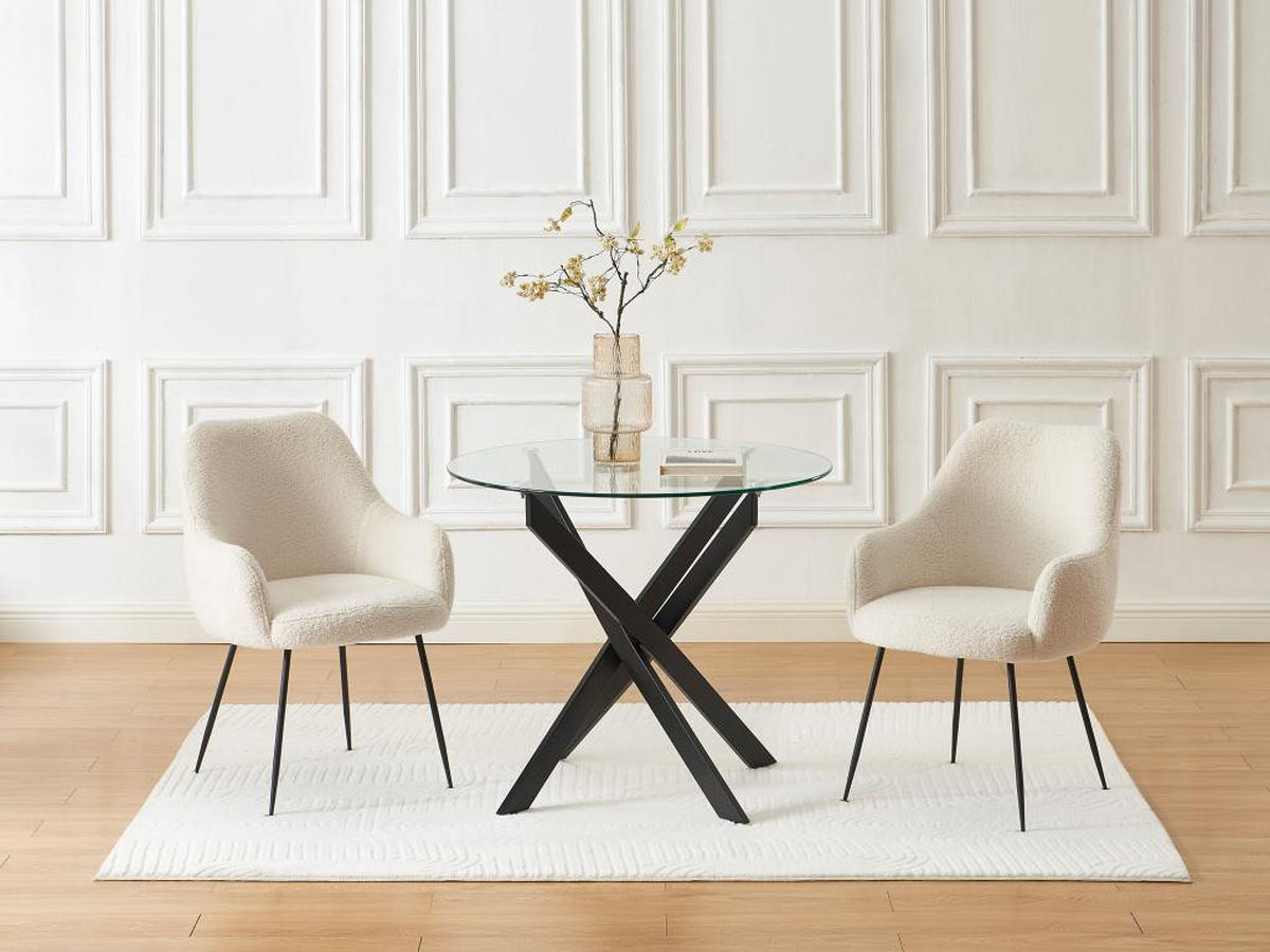 ESSTISCH rund für 2 Personen - Sicherheitsglas & schwarzes Metall - Transparent - COSIMA - Transparent, Glas (90/90/77cm) - Vente-Unique