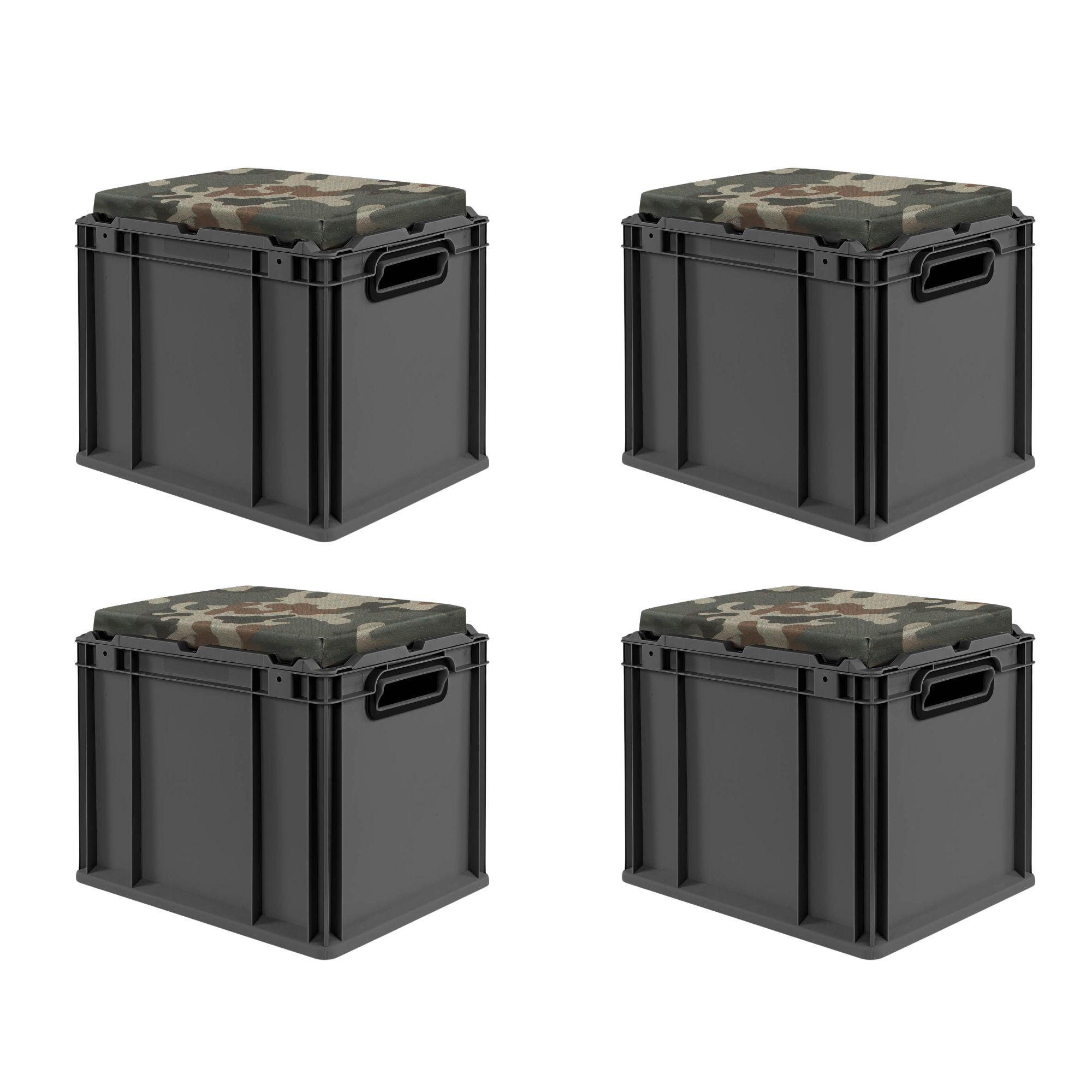 EUROBOX 4x NextGen Seat Camouflage, HxBxT 36,5x30x40cm, 30 Liter, Griffe offen, Schwarz - Schwarz, Kunststoff (30/36.5/40cm) - PROREGAL