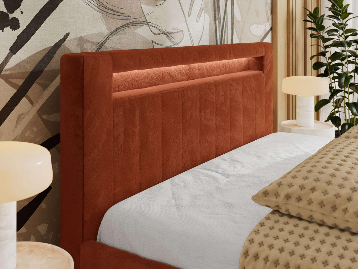 POLSTERBETT GOLD 5 CLASSIC 160/200 - Orange Plüsch - Schaum-Matratze - Orange, Textil (160/200cm) - MKS