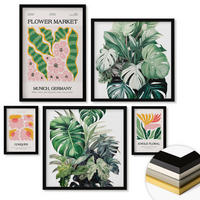 WANDBILDER 5er-Set - 50x50 cm & 20x30 cm & 40x60 cm Schwarzer Rahmen - Blumen und Blätter – moderne Poster - Schwarz, Kunststoff (40/60cm) - ArtPrintCave