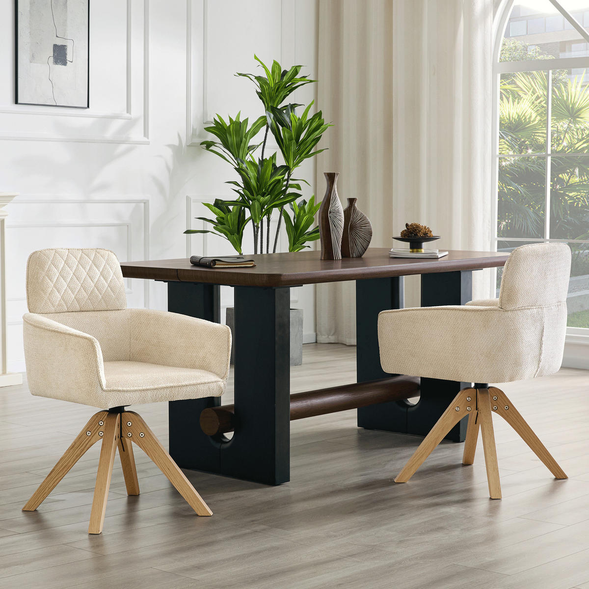 ESSZIMMERSTUHL 2er-Set drehbar ca. 85 cm Stoff Weiß Massivholz - Weiß, Holz (51/85/53cm) - Meubliv