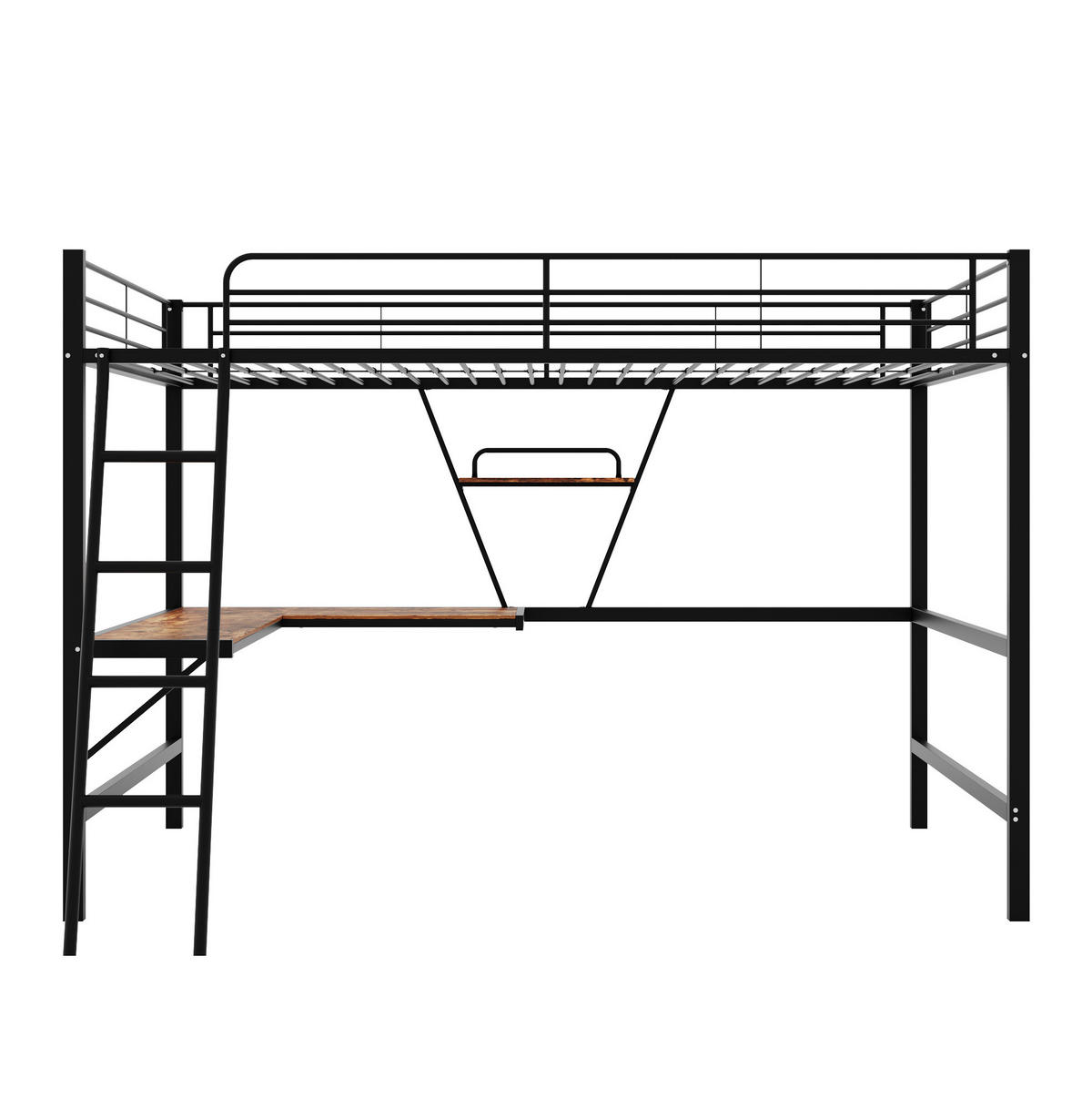 HOCHBETT 90/200 cm aus Metall mit L-Schreibtisch und Regal in Schwarz - Schwarz, Metall (90/200cm) - Flora Grace