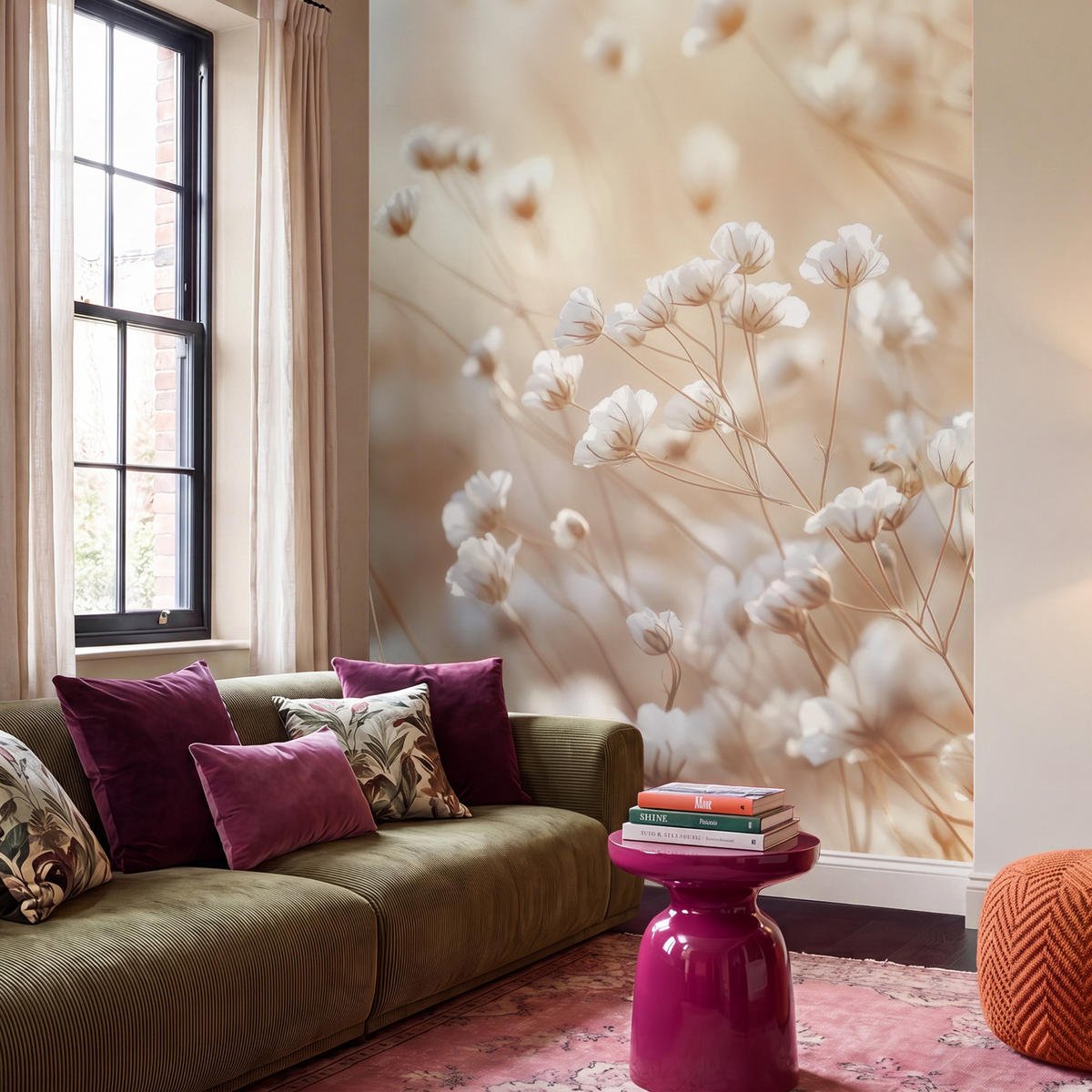 TAPETE - Wild - Blumen - Weiß - 200x280 cm - Creme, Papier (200/280cm) - OnlyWow