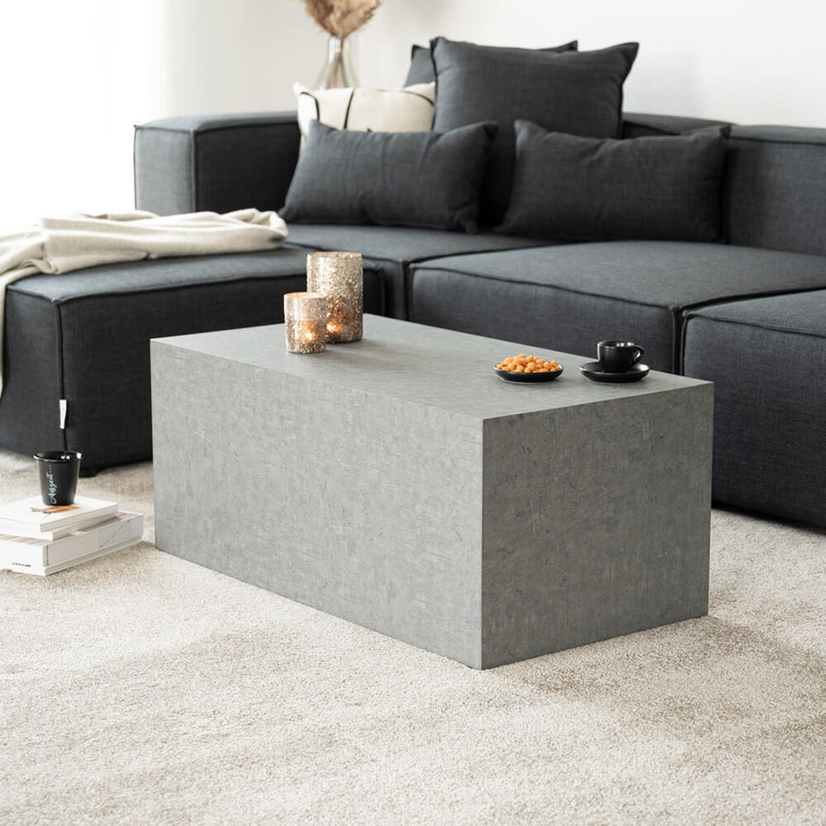 COUCHTISCH Marmor AMIRI L - 95 x 50 cm Grau - Grau, Holzwerkstoff/Textil (50/95/40cm) - Home Deluxe
