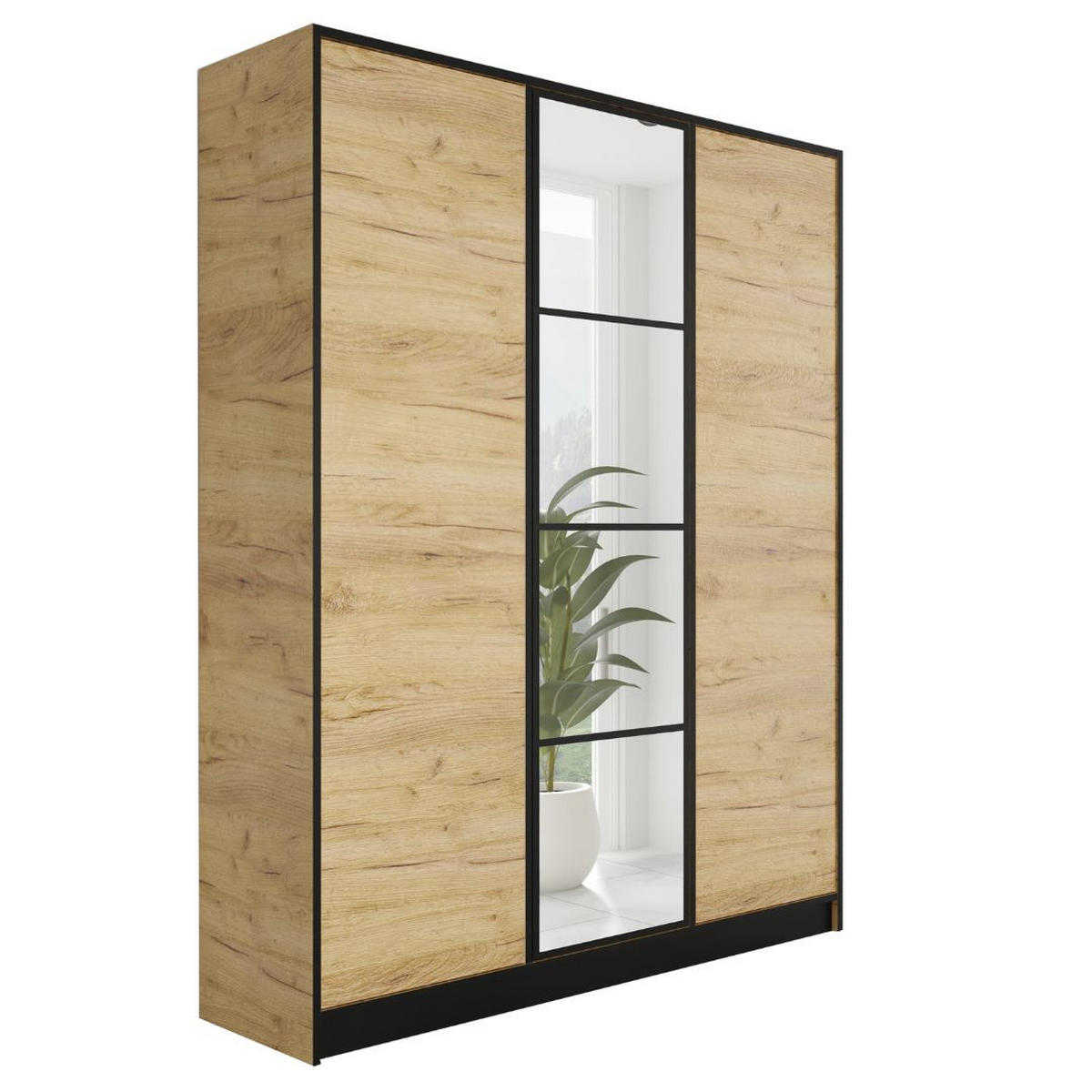 KLEIDERSCHRANK EDEN 3-Türen v1 - 156,4x205x39 cm- Eiche Craft Gold - Honigeiche, Holzwerkstoff (156.4/205/39cm) - Kier Furniture
