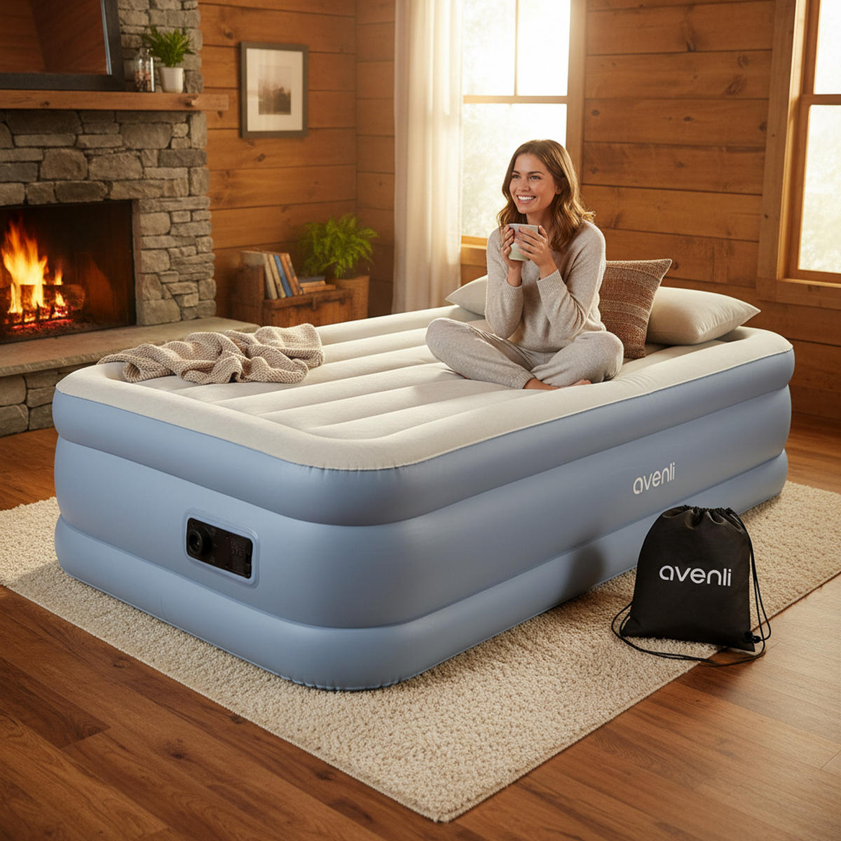 LUFTBETT Luftmatratze selbstaufblasend 191 x 99 x 46 cm mit integrierter Pumpe - Grau/Hellblau, Kunststoff (99/191cm) - Avenli