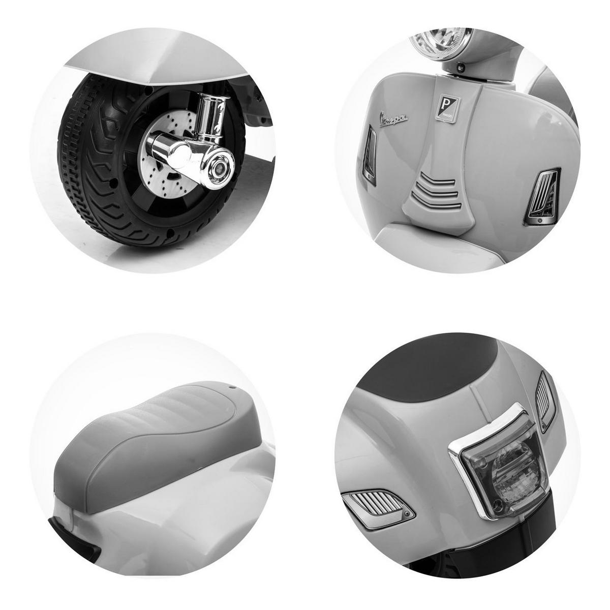 KINDER ELEKTROMOTORRAD Mini Vespa weiß Elektrofahrzeug, Stützräder, 30 W, 2,5 km/h - Weiß, Kunststoff (66.5/38/52cm) - Chipolino