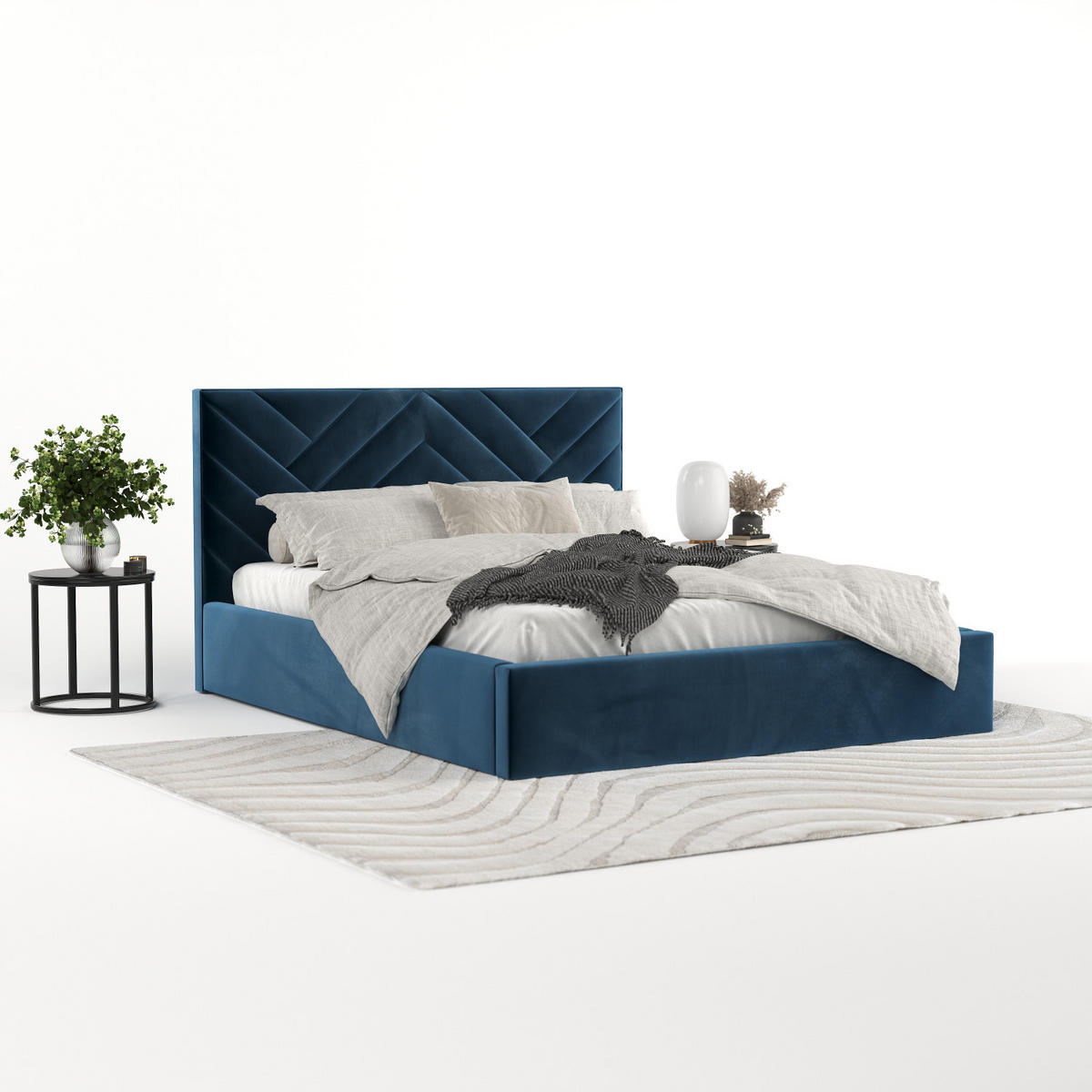 POLSTERBETT Arco 160/200 cm Dunkelblau im Kronos Stoff - Schwarz/Naturfarben, Holz/Holzwerkstoff (160/200cm) - AltaBeds