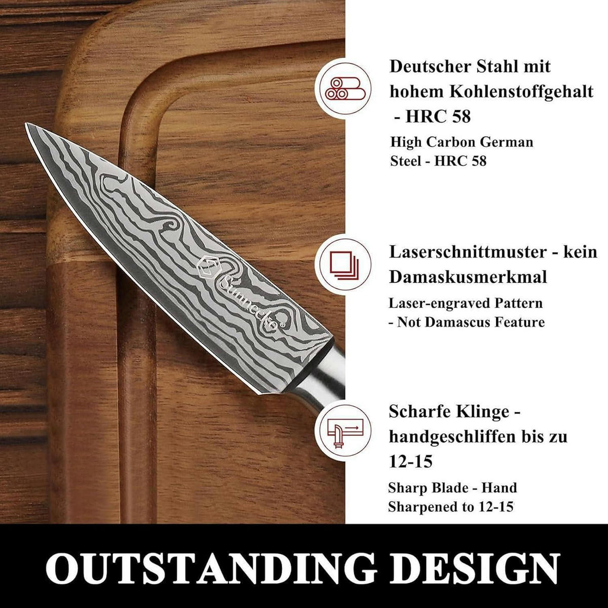GEMÜSEMESSER 9 cm mit ergonomischem Griff - Silberfarben, Metall (20cm)