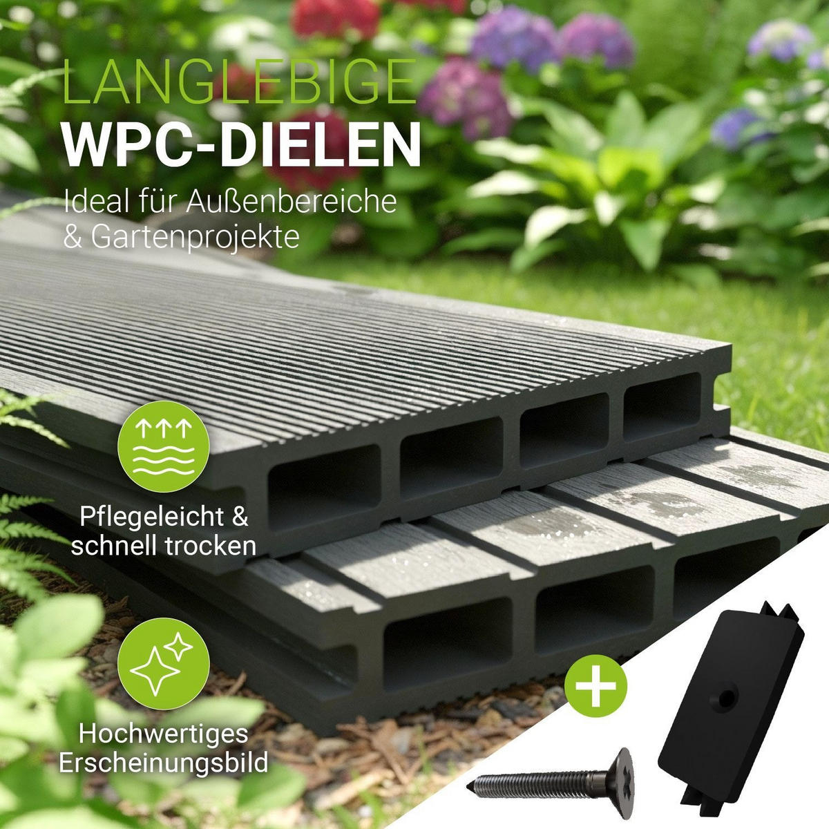 TERRASSENDIELEN WPC Grau 30 m² - Grau, Kunststoff (220/14.6/2.5cm) - Juskys