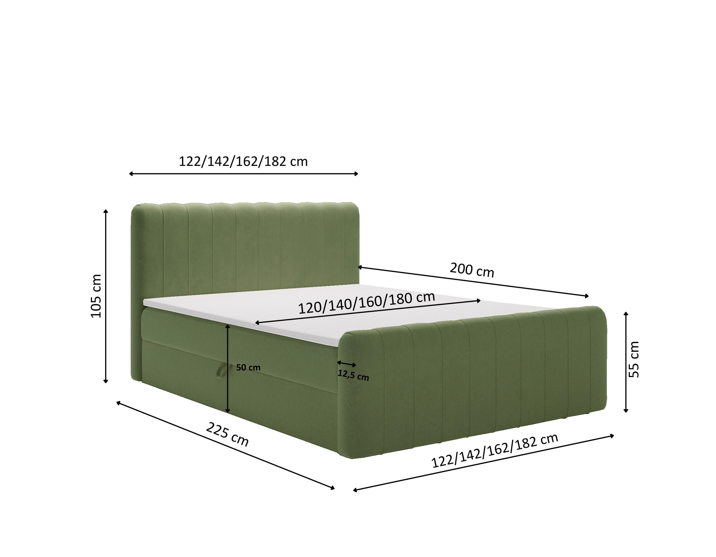 BOXBETT OSLO mit Bettkasten Stoff Komodo Grün 180x200 cm - Grün, Holz (180/200cm) - Kaiser Möbel