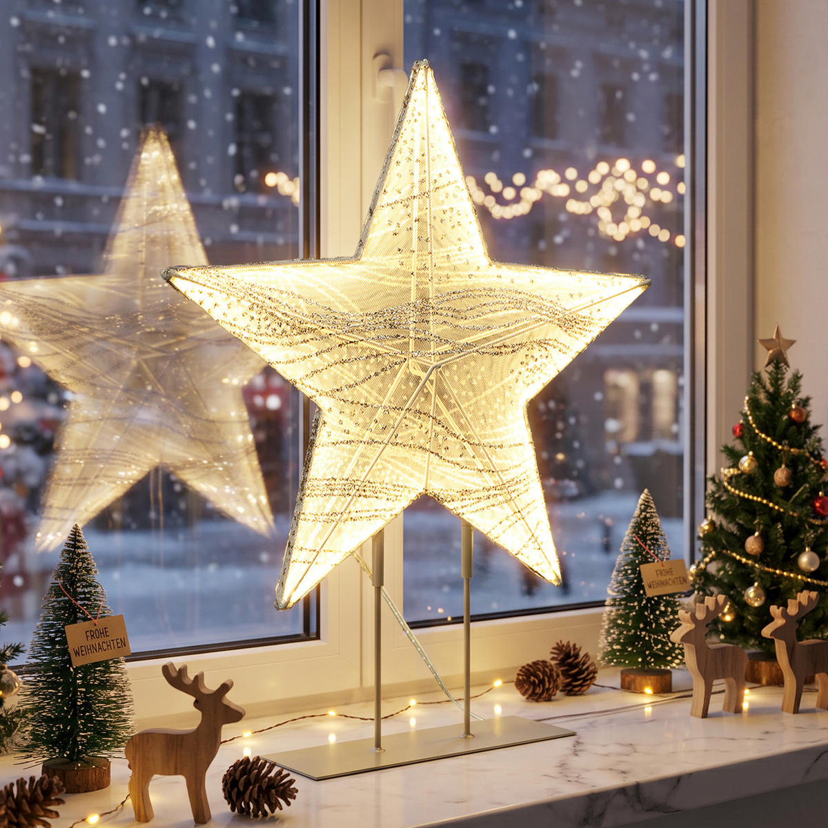 LED Weihnachtsstern HTHD0212 - Champagner, Kunststoff/Metall (7/48.5/39.5cm) - Hometopia