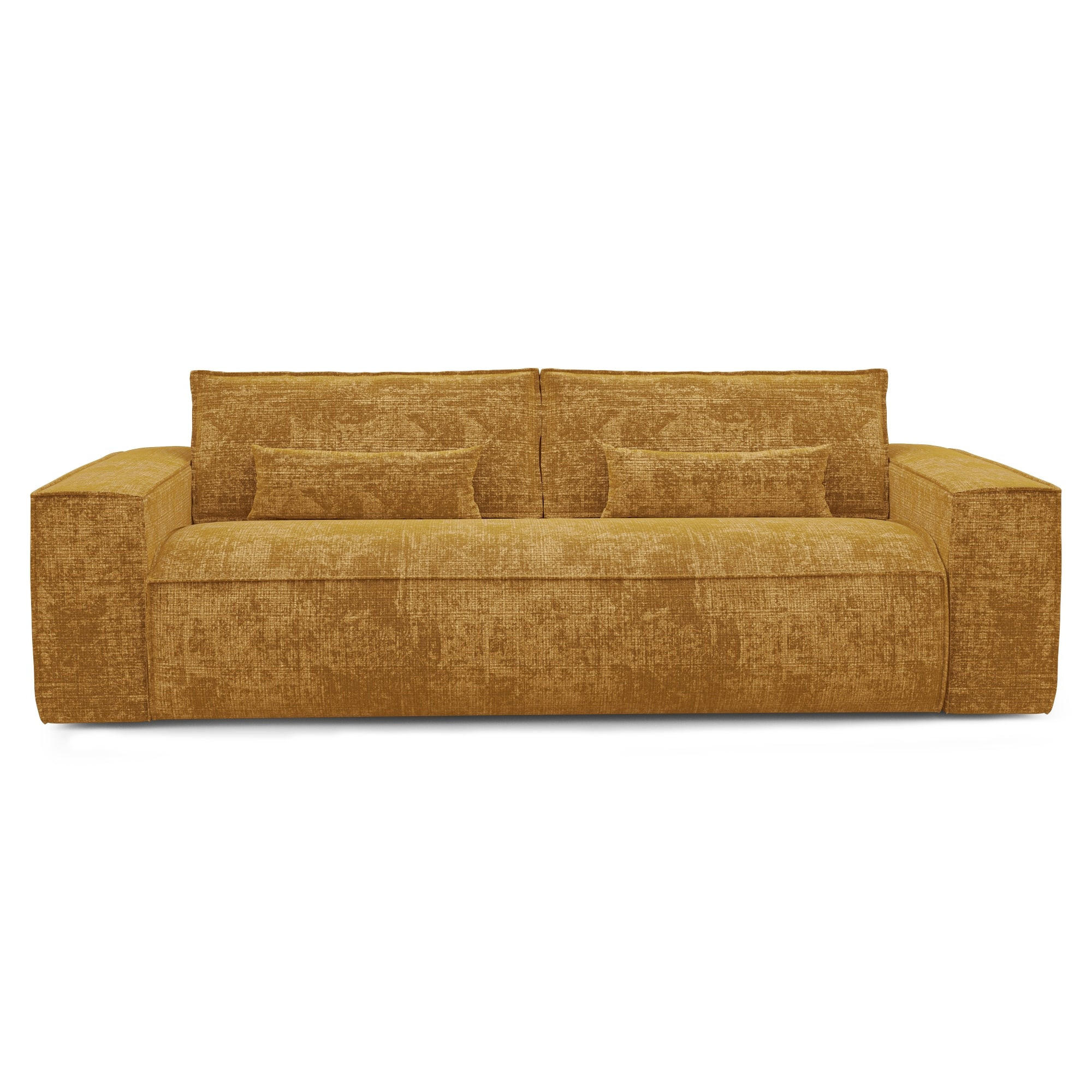 SCHLAFSOFA Express JUNE Geprägter Samt Senf 216cm - Gelb/Dunkelgelb, Textil (216/80/100cm) - Premium Interiors