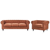 SOFA-SET 4-Sitzer Samtstoff Goldbraun Chesterfield - Goldfarben, Textil (201/70/75cm) - Beliani