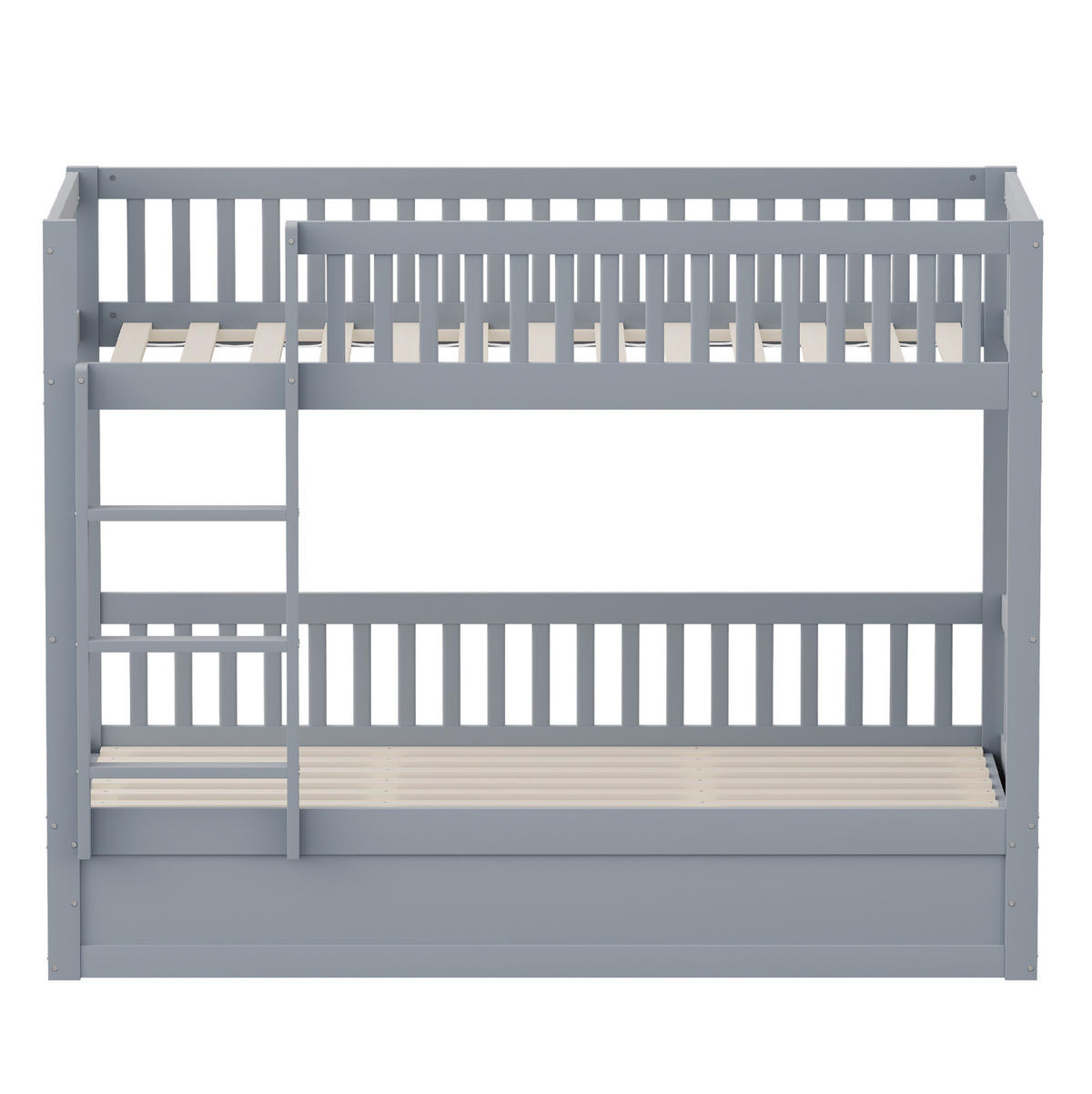 ETAGENBETT aus 90x200 cm Grau mit hydraulischem Stauraum, Sicherheitsleiter und Lattenrost - Grau, Holzwerkstoff (90/200cm) - Modfu
