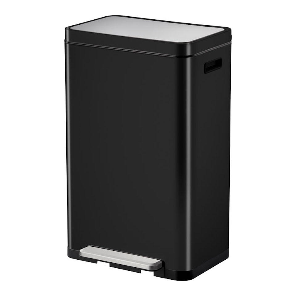 MÜLLEIMER Stilvoller Rechteckiger Mit Extra Breitem Pedal & Gedämpften Stay Open Deckel 63,7 x 36,2 x 29,7 cm 30 Liter Schwarz - Schwarz, Metall (36.2/63.7/29.7cm) - PROREGAL