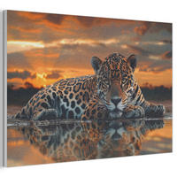 AKUSTIKBILD Natur - Leopard - Tier - Sonnenuntergang - Modern Akustikpaneele 90x60 cm - Orange, Kunststoff (90/60/0.9cm) - MuchoWow