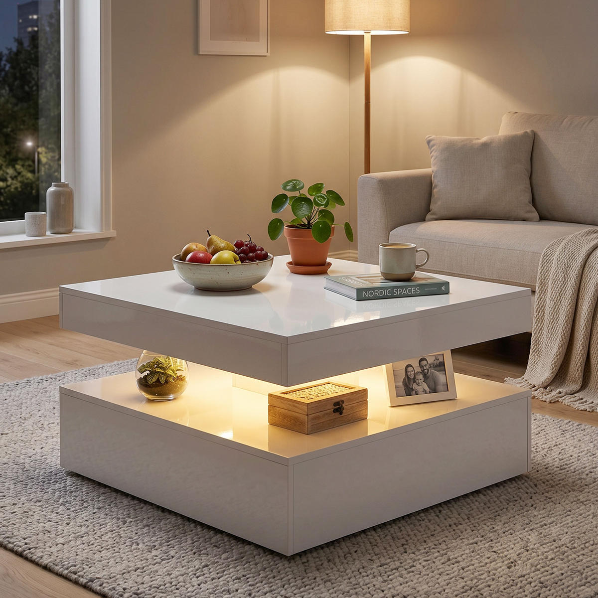 COUCHTISCH MDF Weiß - Weiß Hochglanz, Holzwerkstoff (78/78/40cm) - HOMCOM