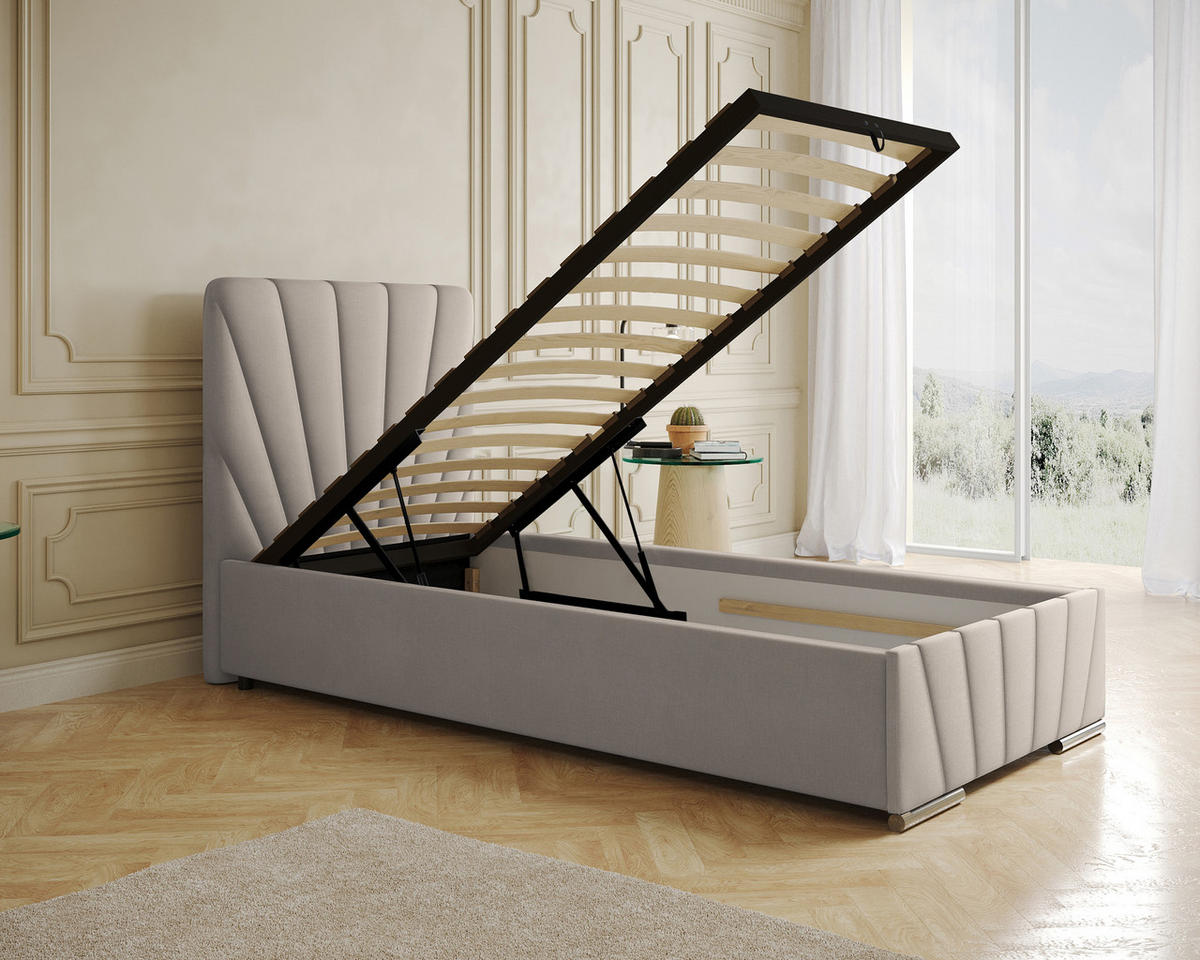 POLSTERBETT Ray 90 x 200 cm mit Bettkasten und Lattenrost ohne Matratze - beige - Beige, Holz (90/200cm) - Homesy