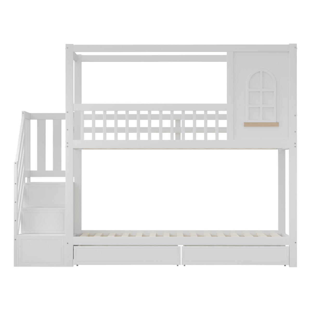 ETAGENBETT 90/200 cm Weiß aus Massivholz mit Stauraum und Haus-Design - Weiß, Holz (90/200cm) - Flora Grace