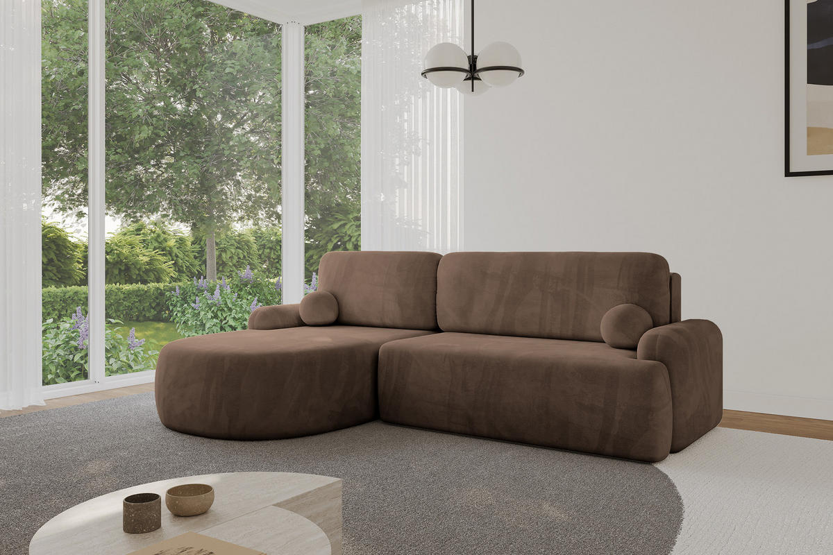 WOHNLANDSCHAFT mit Schlaffunktion und Bettkasten LIRA-L - 264x172x89 Braun - Braun, Holzwerkstoff/Textil (264/172cm) - ALTDECOR