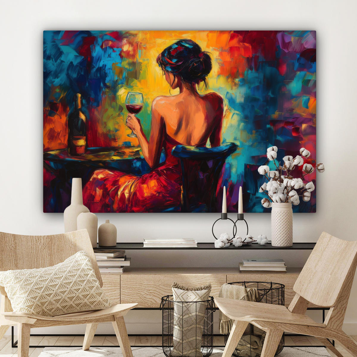 LEINWANDBILD Wein - Frau - Stimmungsvoll - Farbenfroh Wohnzimmer Groß 120x80 cm - Bordeaux, Textil (120/80cm) - MuchoWow